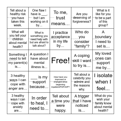 Reflection Bingo Card