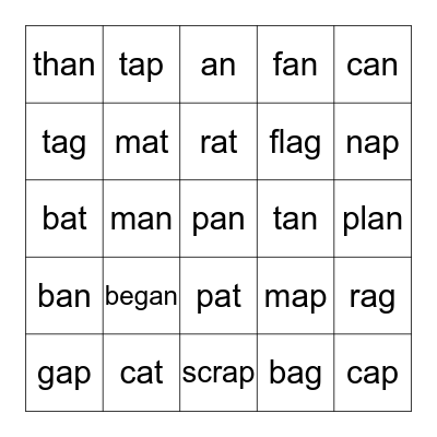Word Family BINGO Card
