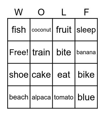 WOLF CLASS BINGO 1 Bingo Card