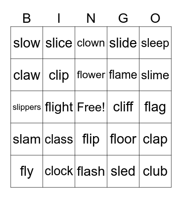 Phonics Bingo Card