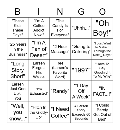 Larsen Bingo Card