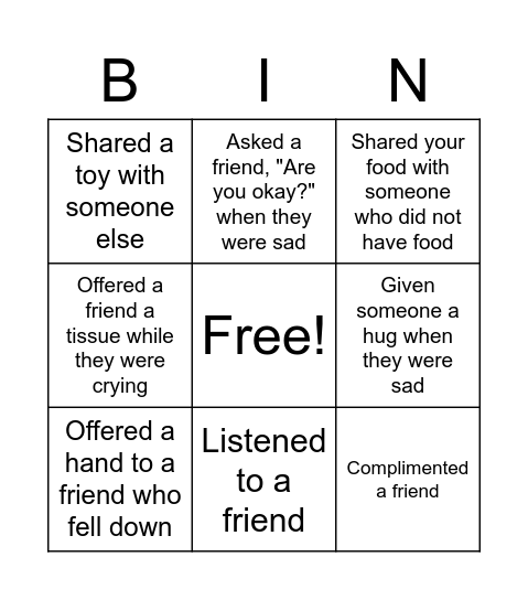 Caring for Others Bingo Card
