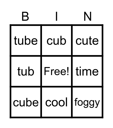 Phonics Bingo Card