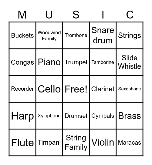 Music Instruments Bingo Card