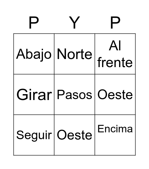 Direcciones Bingo Card