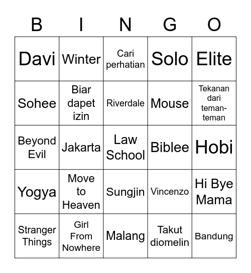 Dabi Bingo Card