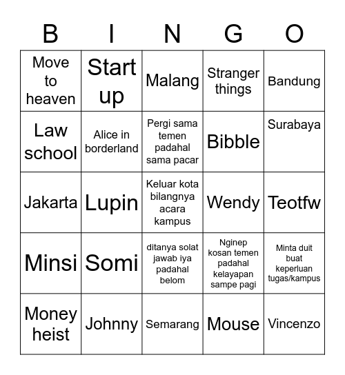 Untitled Bingo Card