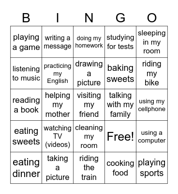 What were you doing last night? Bingo Card