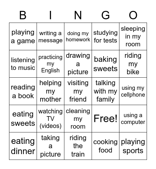 What were you doing last night? Bingo Card