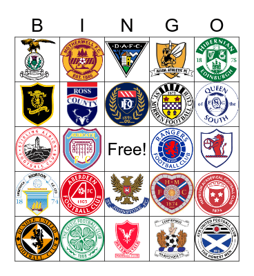 Scottish Football Clubs Bingo Card