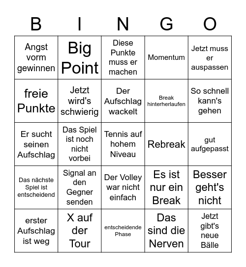 French Open Bingo Card