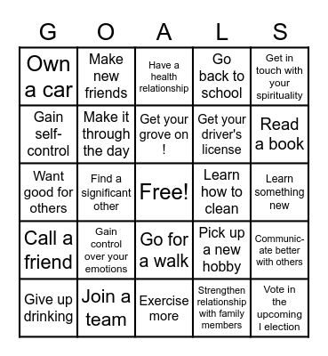 GOALS Bingo Card