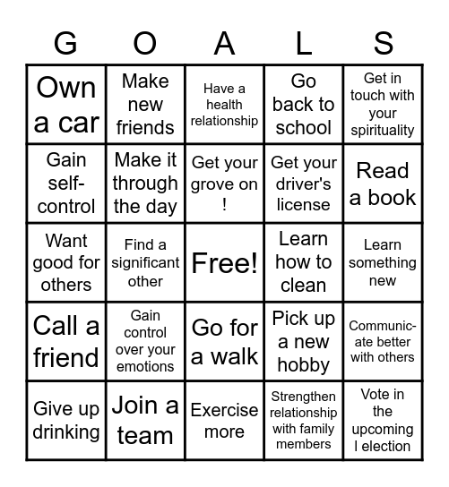 GOALS Bingo Card
