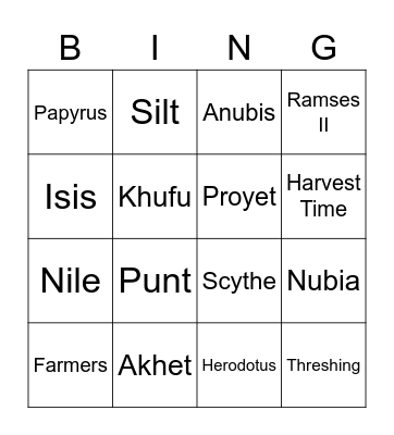 Ancient Egyptian Bingo Card