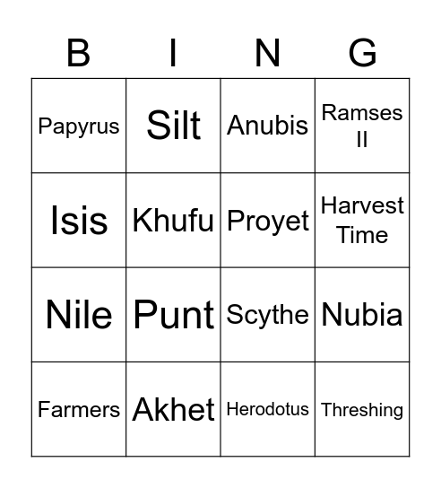 Ancient Egyptian Bingo Card