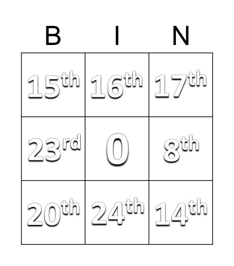 ILP (Grade 1) - Ordinal Numbers Bingo Card