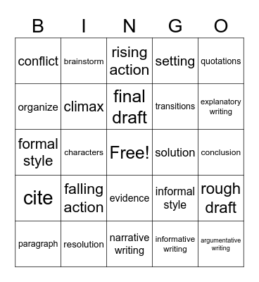 ELA Vocabulary Bingo Card