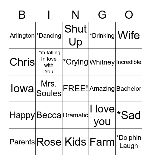 The Bachelor Bingo Card