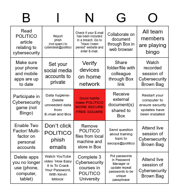 Cybersecurity Bingo Card