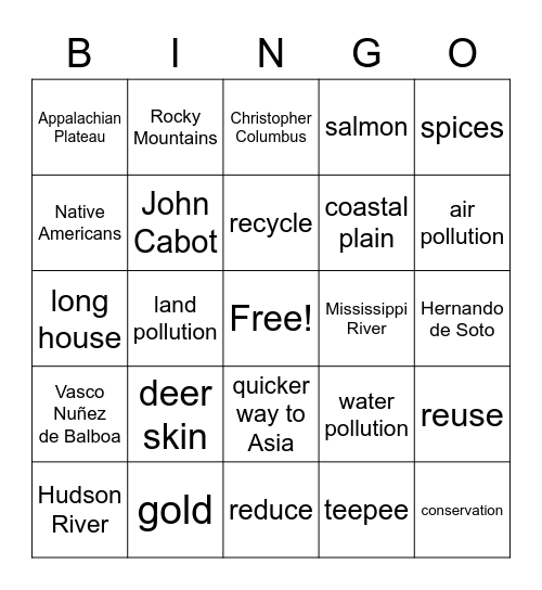 Science and Social Studies Bingo Card