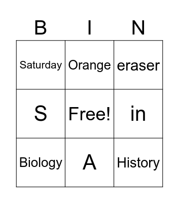 1st - Unit 1 Revision Bingo Card