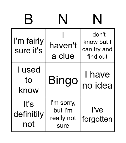 Untitled Bingo Card