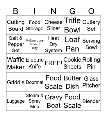Bridal Shower Bingo Card
