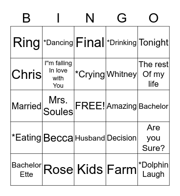 The Bachelor Bingo Card
