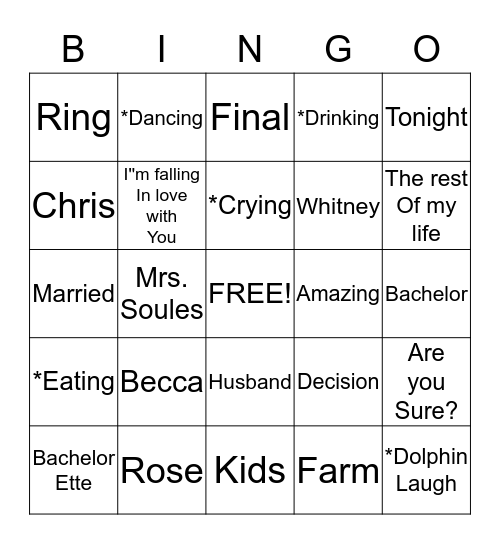 The Bachelor Bingo Card