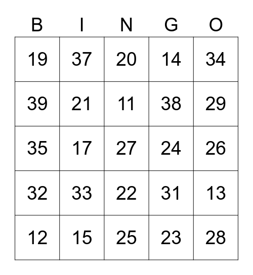 LOS NÚMEROS Bingo Card