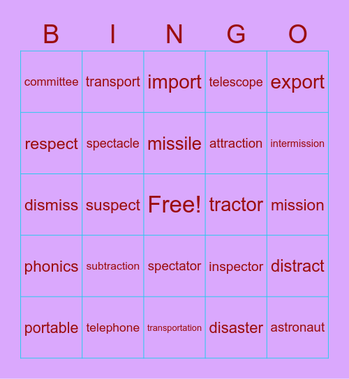 Spelling list #27 Bingo Card