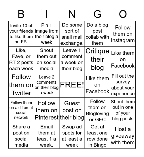 Blogging Bestie Bingo Connection Bingo Card