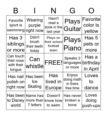 Person Bingo Card