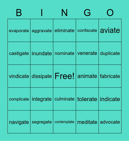 -ate (suffix) Bingo Card
