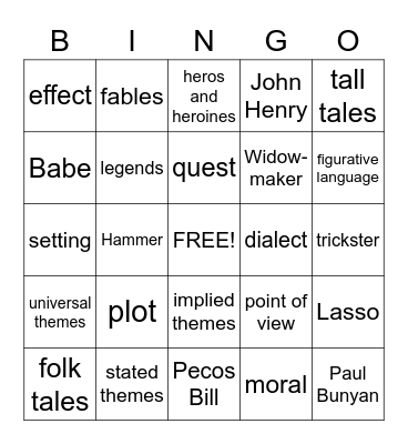 Elements of Folk Literature Bingo Card