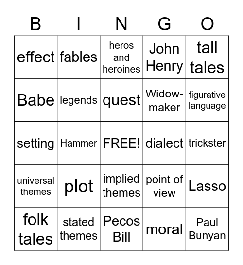 Elements of Folk Literature Bingo Card