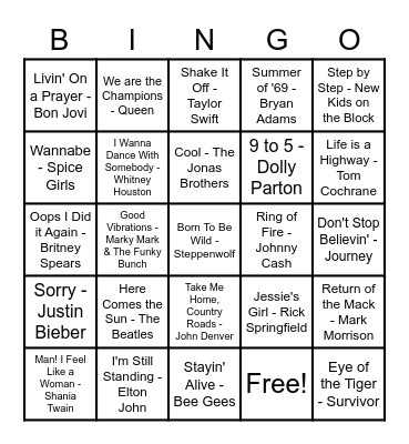 Music Bingo ! Bingo Card