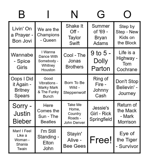 Music Bingo ! Bingo Card