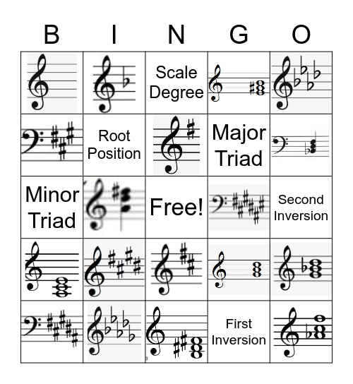 Major and Minor Keys & Triads Bingo Card