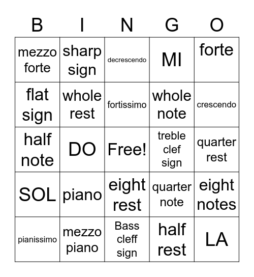 Music BINGO Card