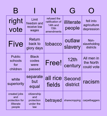 Unit 6 Bingo Card
