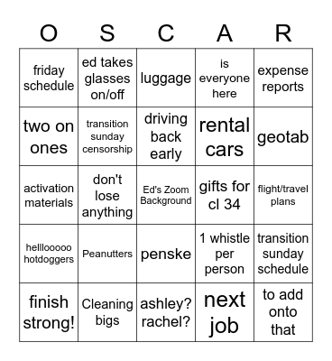 Last One Bingo Card