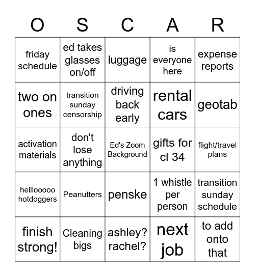 Last One Bingo Card