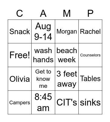 Mini Adventures Bingo Card