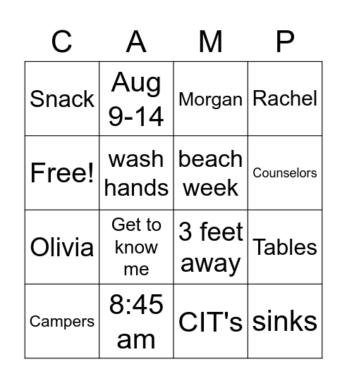 Mini Adventures Bingo Card