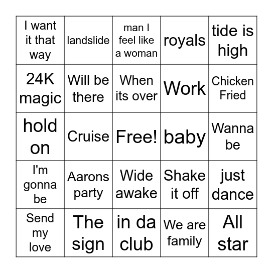 Stephanie's Music bingo Card