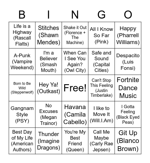 Music Bingo! Bingo Card
