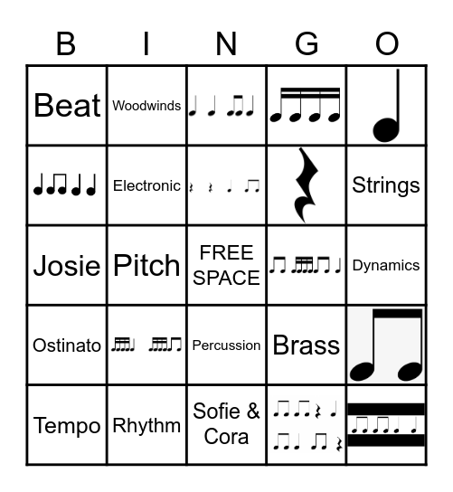 Music 5 Bingo Card