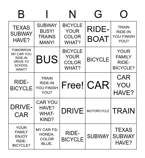 Practice priace Bingo Card