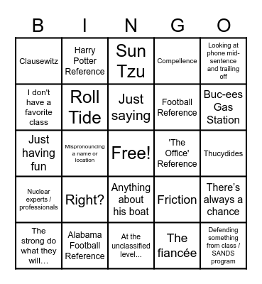 Roasting Dr. D Bingo Card